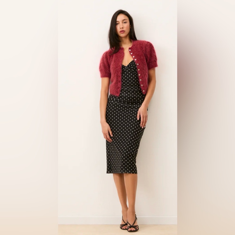 Stop Staring! Celebrity Sheath in Navy Polka Dot Stretch Wiggle Dress medium